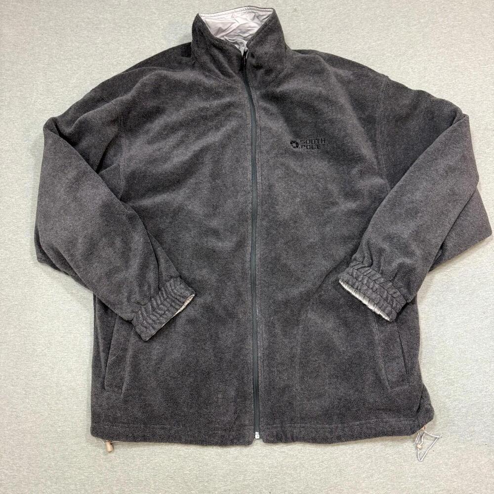 Southpole Jacket Mens Large Gray Reversible Fleece Lined Full Zip Y2K Streetwear